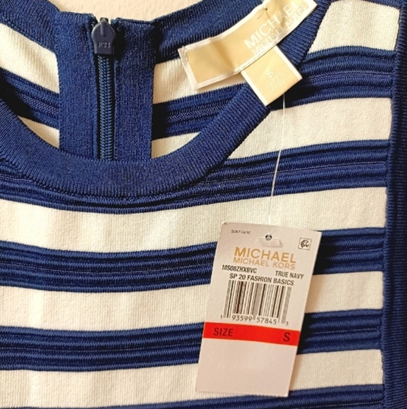 MICHAEL KORS Asymmetrical Stripe Panel Stretch Ribbed Sleeveless Dress NWT - Picture 11 of 13